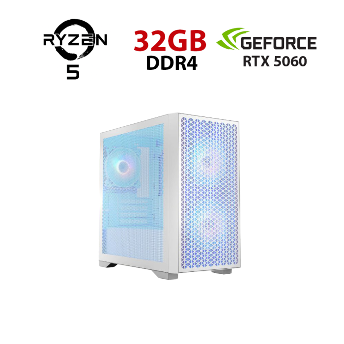 Ігровий ПК Ice DART PRO ARGB MINI WHITEK Tower / AMD Ryzen 5 8400F (6 (12) ядер по 4,2 - 4,7 ГГц) / 32 ГБ DDR5 / 960 ГБ SSD / nVidia GeForce RTX 5060, 8 ГБ GDDR7, 128-bit - зображення 1