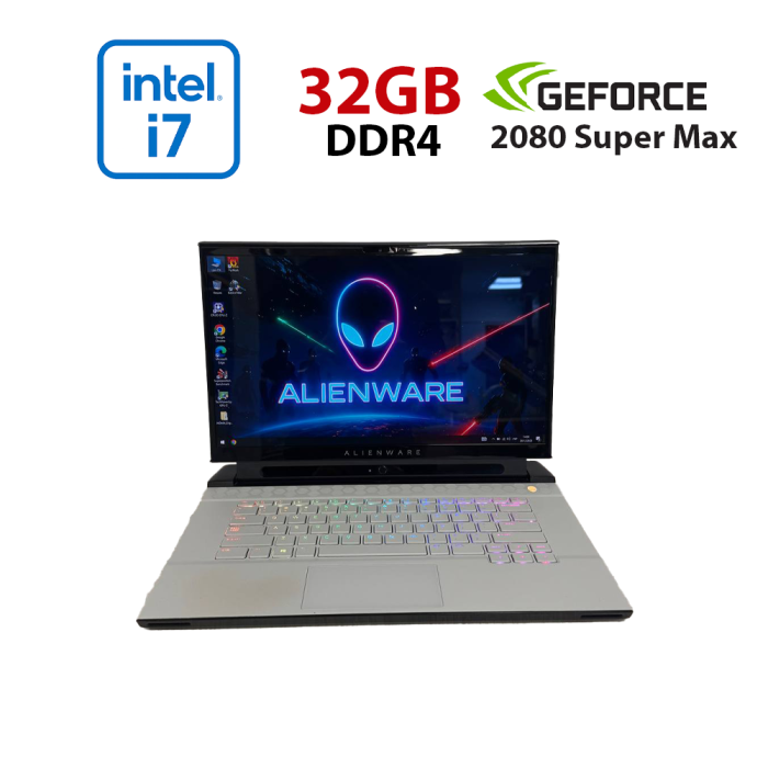 Ігровий ноутбук Dell Alienware m15 R3 White / 15.6" (3840x2160) IPS / Intel Core i7-10875H (8 (16) ядер по 2,3 - 5,1 ГГц) / 32 ГБ DDR4 / 512 ГБ SSD / nVidia GeForce RTX 2080 Super Max-Q, 8 ГБ GDDR6, 256-біт / WebCam б/в - зображення 1