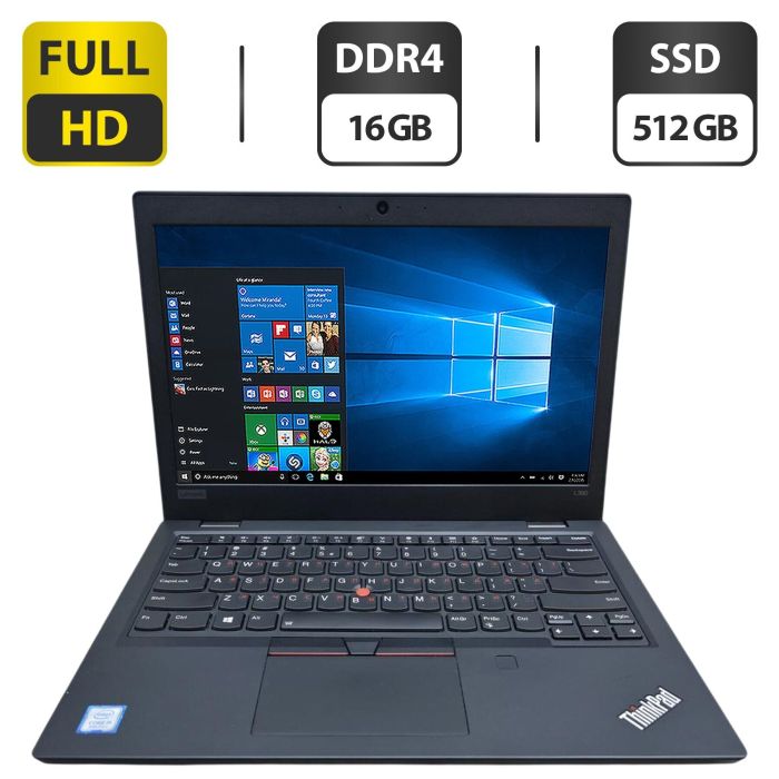 Ультрабук Lenovo ThinkPad L390 / 13.3" (1920x1080) IPS / Intel Core i5-8265U (4 (8) ядра по 1.6 - 3.9 GHz) / 16 GB DDR4 / 512 GB SSD / Intel UHD Graphics / WebCam б/в - зображення 1