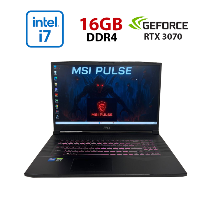 Ігровий ноутбук Б-класу MSI Pulse GL76 12UGK / 17,3" (1920x1080) IPS / Intel Core i7-12700H (14 (20) ядер по 3,5 - 4,7 ГГц) / 16 ГБ DDR4 / 1000 ГБ SSD / nVidia GeForce RTX 3070, 8 ГБ GDDR6, 256-біт / WebCam б/в - зображення 1