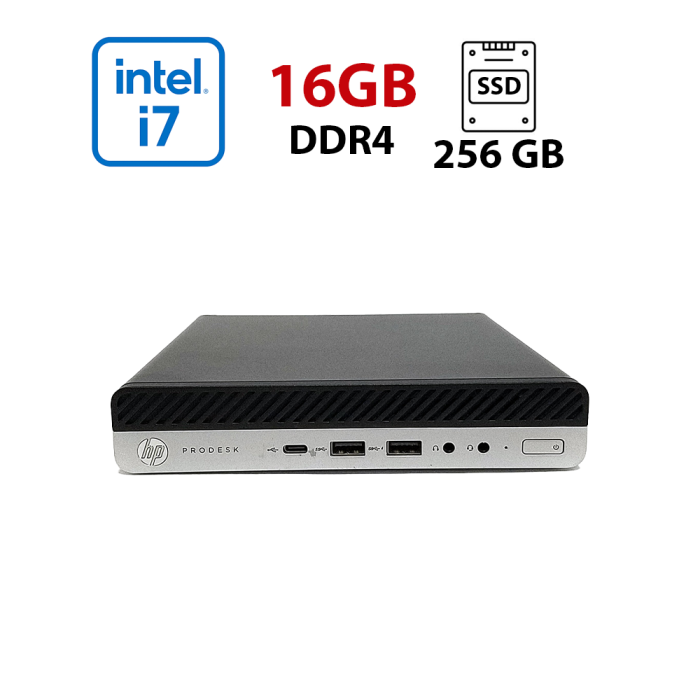 Неттоп HP ProDesk 600 G5 DM USFF / Intel Core i7-9700T (8 ядер по 2.0 - 4.3 GHz) / 16 GB DDR4 / 256 GB SSD M.2 NVMe / Intel UHD Graphics 630 / Win 11 Pro Lic б/в - зображення 1