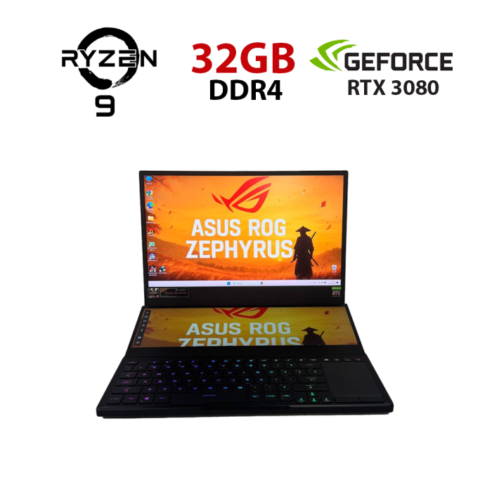 Ігровий ноутбук Asus ROG Zephyrus Duo 15Se GX551QS / 15,6” (3840×2160) IPS / AMD Ryzen 9 5900HX (8 (16) ядер по 3,3 - 4,6 ГГц) / 32 ГБ DDR4 / 1000 ГБ SSD / nVidia GeForce RTX 3080, 16 ГБ GDDR6, 256-біт б/в - зображення 1