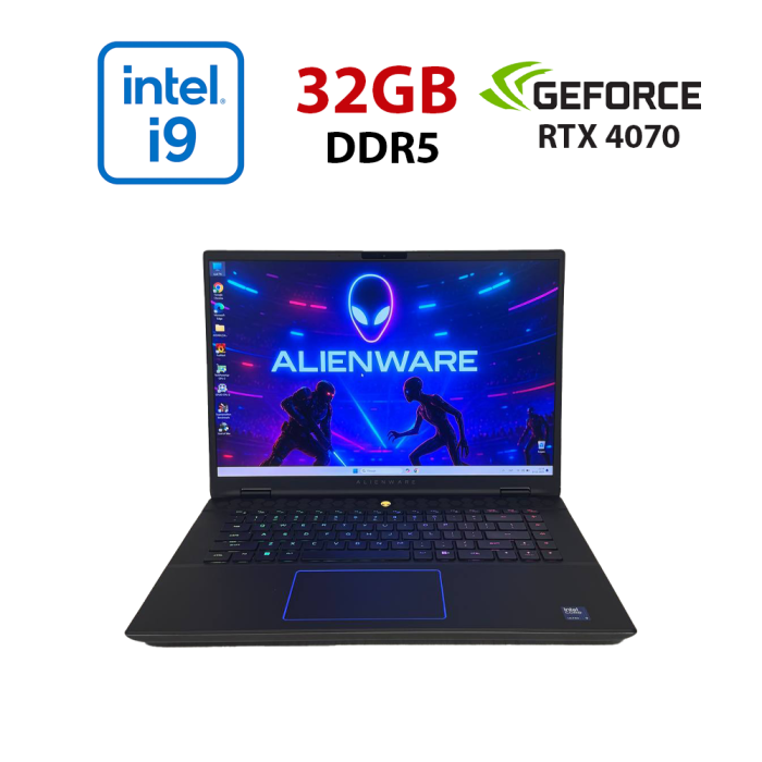 Ігровий ультрабук Б-класу Dell Alienware m16 R2 / 16" (2560x1600) IPS / Intel Core Ultra 9 185H (16 (22) ядер по 1,8 - 5,1 ГГц) / 32 ГБ DDR5 / 1000 ГБ SSD / nVidia GeForce RTX 4070, 8 ГБ GDDR6, 128-біт / WebCam б/в - зображення 1