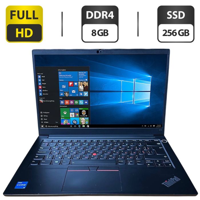 Ультрабук Б-клас Lenovo ThinkPad E14 Gen2 / 14" (1920x1080) IPS / Intel Core i5-1135G7 (4 (8) ядра по 4.2 GHz) / 8 GB DDR4 / 256 GB SSD / Intel Iris Xe Graphics / WebCam б/в - зображення 1