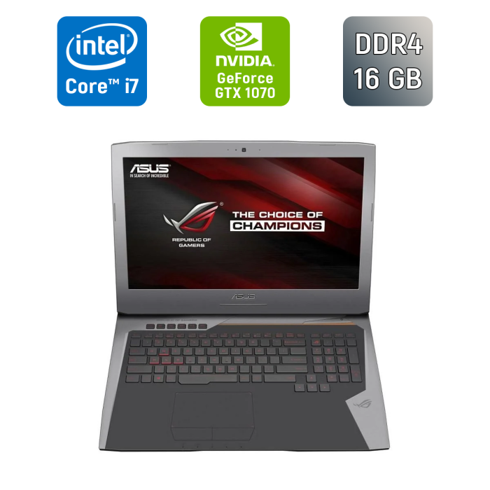 Ігровий ноутбук Asus ROG GL752VS / 17.3" (1920x1080) IPS / Intel Core i7-6820HK (4 (8) ядра по 2,7 - 3,6 ГГц) / 16 ГБ DDR4 / 500 ГБ SSD / nVidia GeForce GTX 1070, 8 ГБ GDDR5, 256-біт / HDMI / WebCam б/в - зображення 1