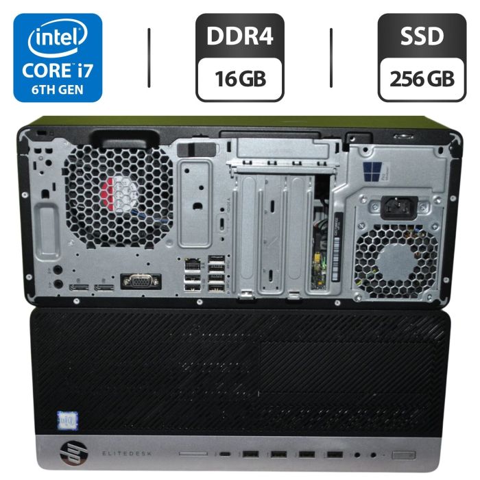Комп'ютер HP EliteDesk 800 G3 Tower / Intel Core i7-6700 (4 (8) ядра по 3,4 - 4,0 ГГц) / 16 ГБ DDR4 / 256 ГБ SSD / Intel HD Graphics 530 / DVD-ROM / Windows 11 Pro б/в - зображення 1