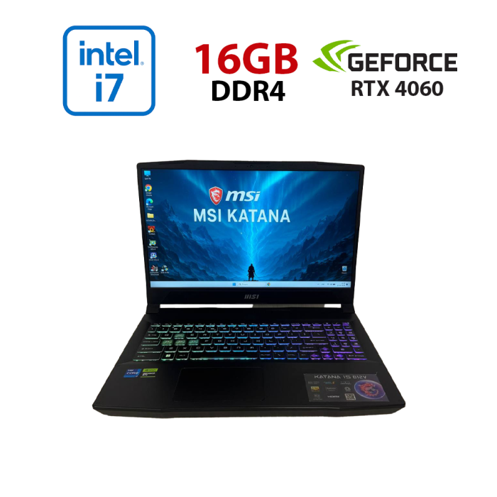 Ігровий ноутбук Б-класу MSI Katana 15 B12VFK / 15,6" (1920x1080) IPS / Intel Core i7-12650H (10 (16) ядер по 2,3 - 4,7 ГГц) / 16 ГБ DDR5 / 1000 ГБ SSD M.2 / nVidia GeForce RTX 4060, 8 ГБ GDDR6, 128-біт / Веб-камера / HDMI б/в - зображення 1