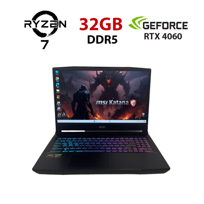 Ігровий ноутбук MSI Katana A15 AI B8VF / 15,6" (1920x1080) IPS / AMD Ryzen 7 8845HS (8 (16) ядер по 3,8 - 5,1 ГГц) / 32 ГБ DDR5 / 1000 ГБ SSD / nVidia GeForce RTX 4060, 8 ГБ GDDR6, 128-біт / Веб-камера б/в - зображення 1