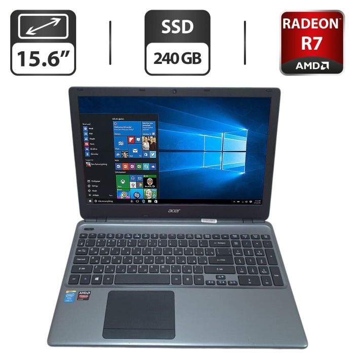 Ноутбук Б-клас Acer Aspire E1-572G / 15.6" (1366x768) TN / Intel Core i5-4200U (2 (4) ядра по 1.6 - 2.6 GHz) / 12 GB DDR3 / 240 GB SSD / AMD Radeon R7 M265, 2 GB GDDR3, 128-bit / WebCam / DVD-ROM б/в - зображення 1